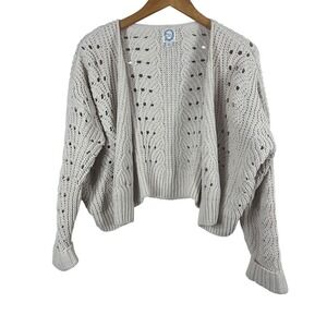 Blue Rain Womens Cream Chenille Pointelle Open Front Cardigan Sweater S‎ SMC618